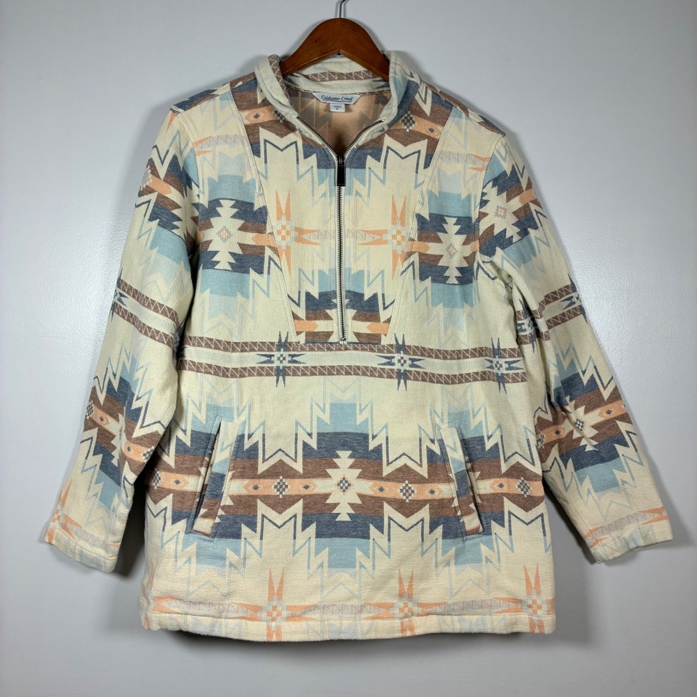 Coldwater Creek Pullover XL Southwestern Quarter Zip Cotton Aztec Coastal Cabin